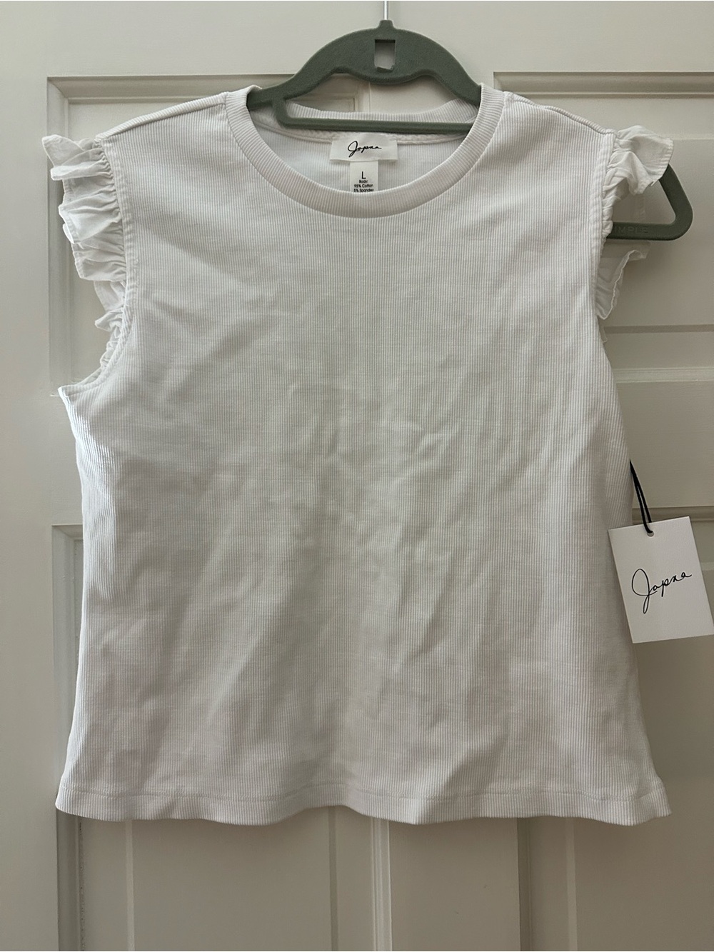 Japna White Ribbed Tank with Ruffle Cap Sleeves